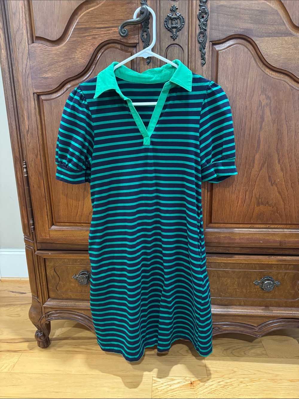 Striped Polo Shirt Dress in Green and Navy